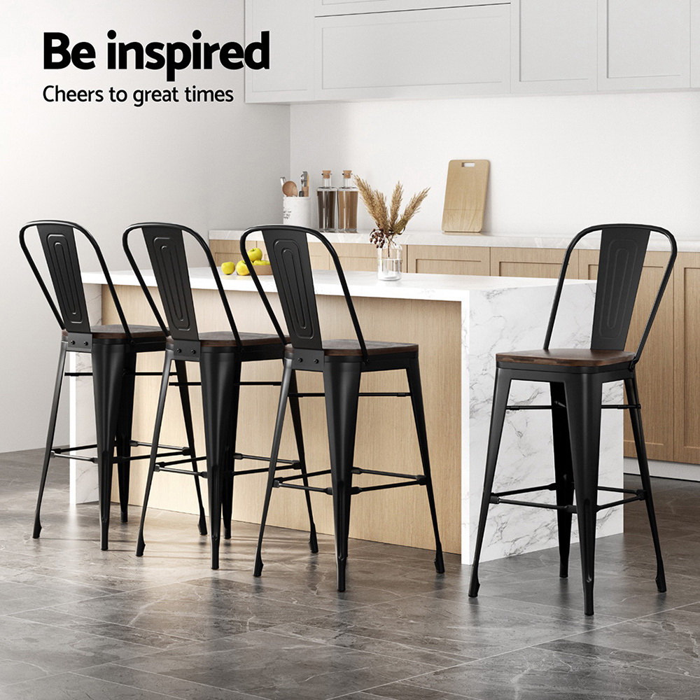 4x Artiss Metal Bar Stools Wooden Seat Retro Counter Stool view 5