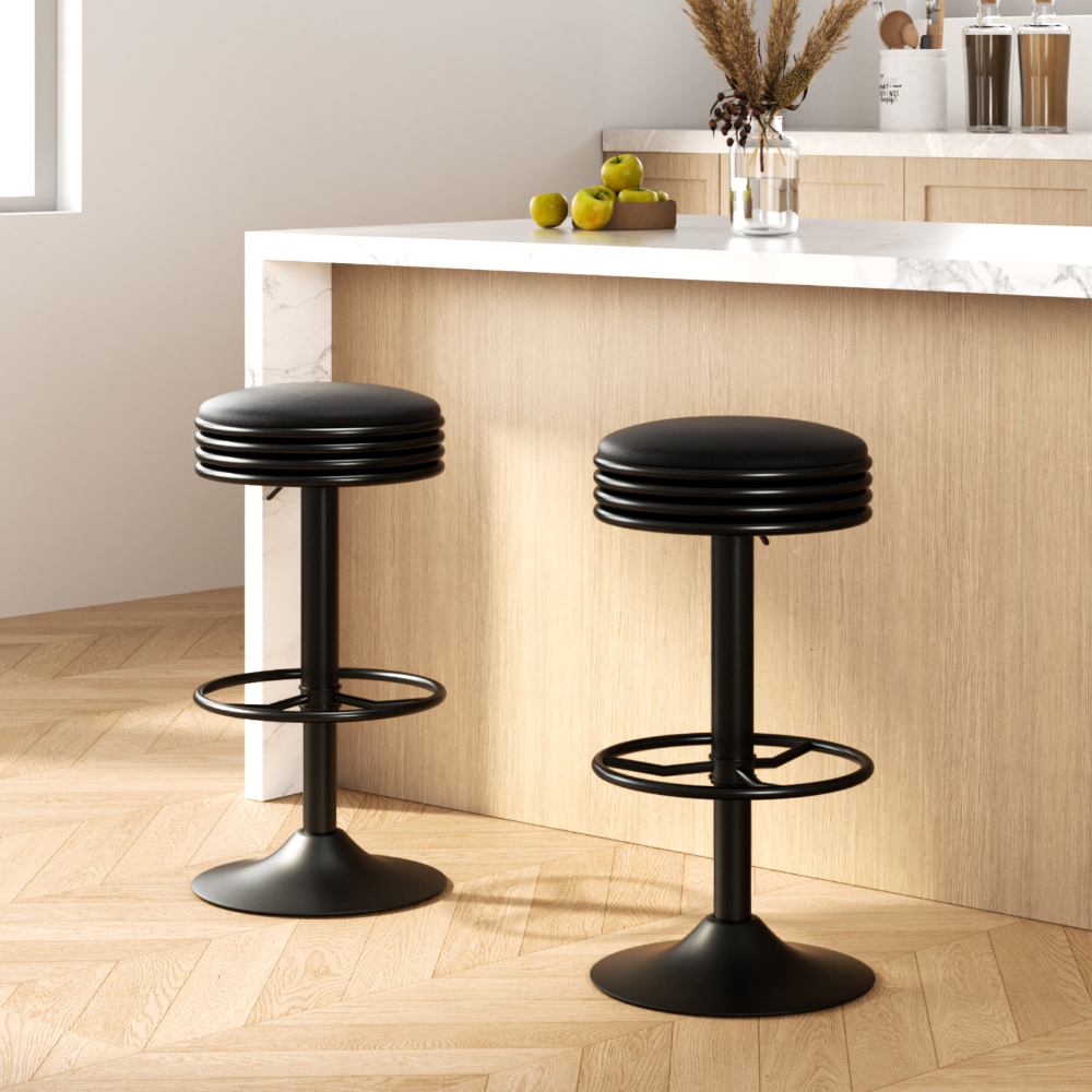 Artiss 2x Bar Stools Leather Padded Gas Lift Black — image 1