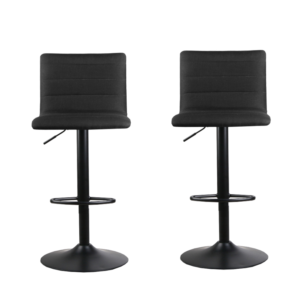 Artiss 2x Bar Stools Gas Lift Linen Fabric Black view 3