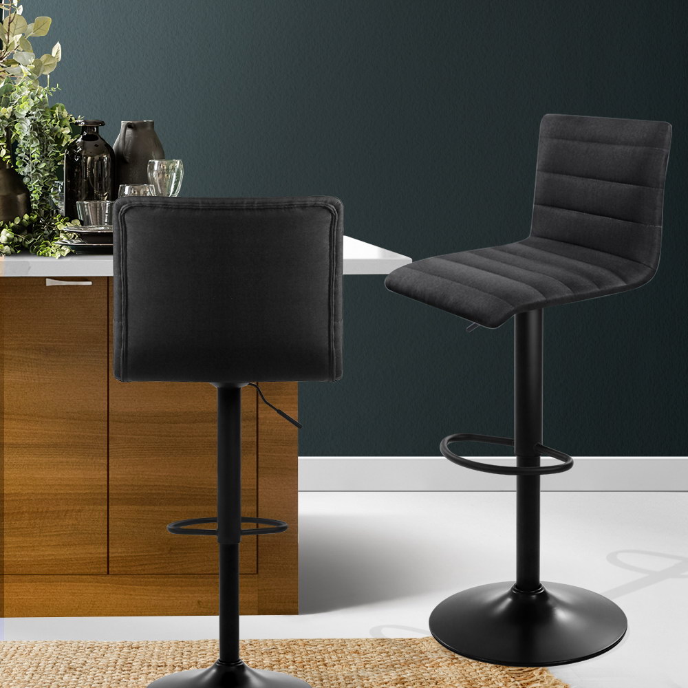 Artiss 2x Bar Stools Gas Lift Linen Fabric Black view 7