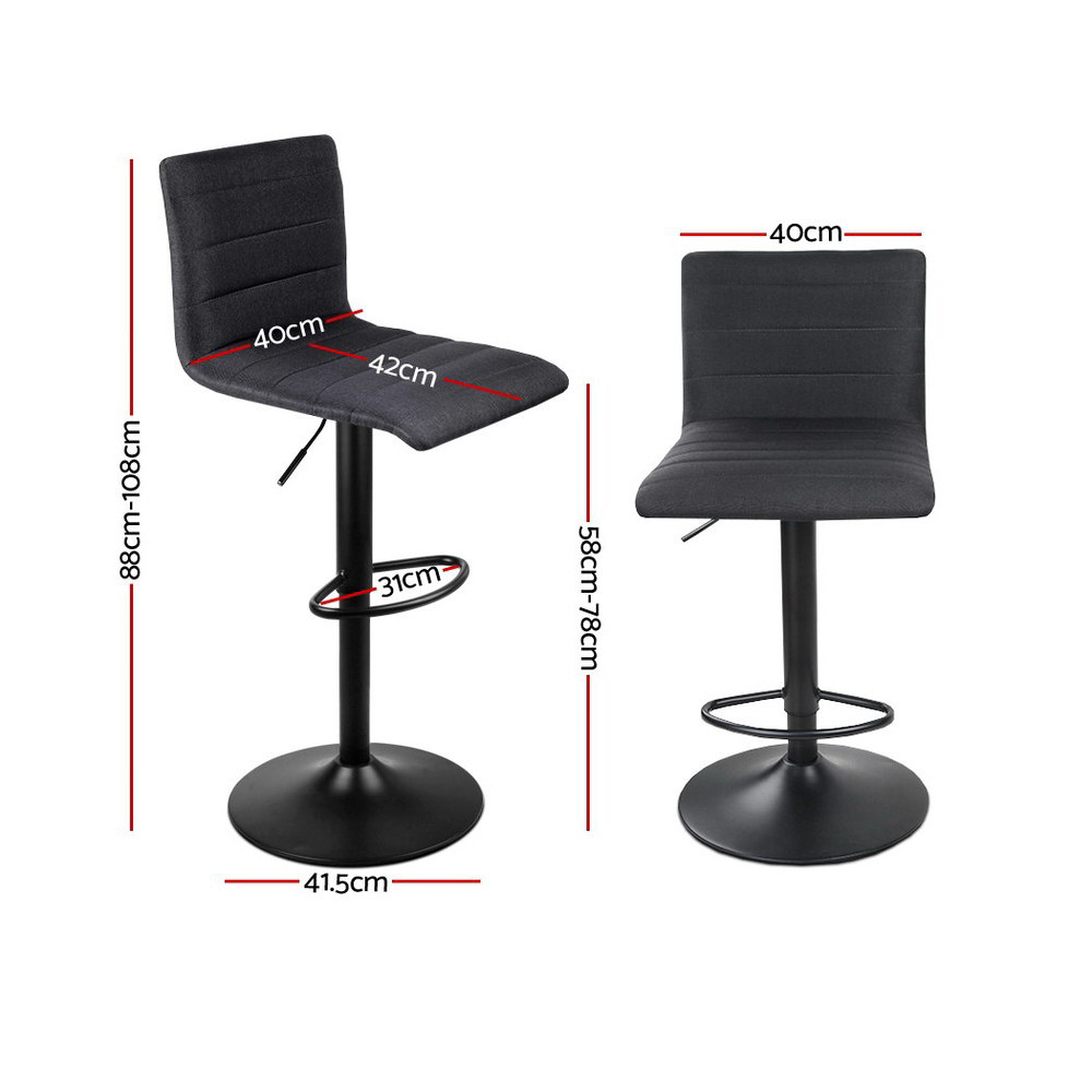 Artiss 4x Bar Stools Gas Lift Linen Fabric Black view 2