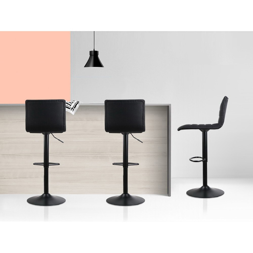 Artiss 4x Bar Stools Gas Lift Linen Fabric Black view 5