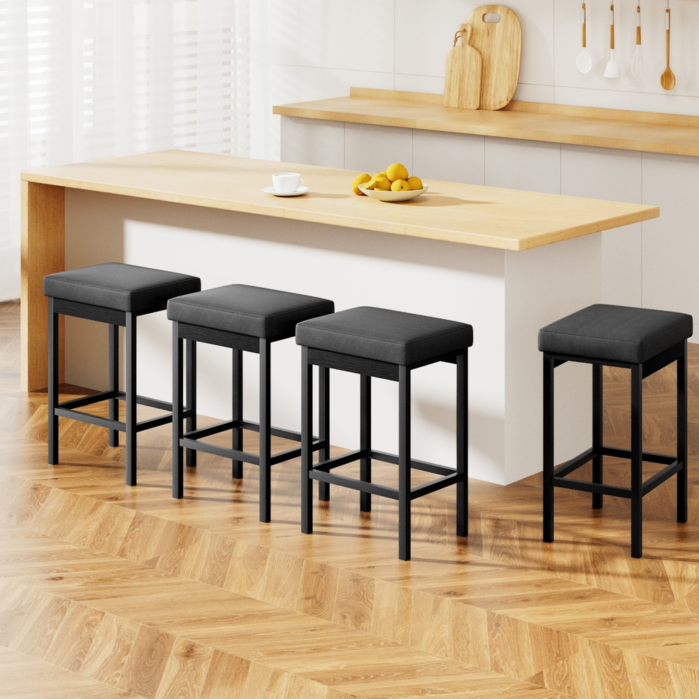 A Set of 4 Artiss Metal Bar Stools PU Seat Dining Counter Chairs — image 1