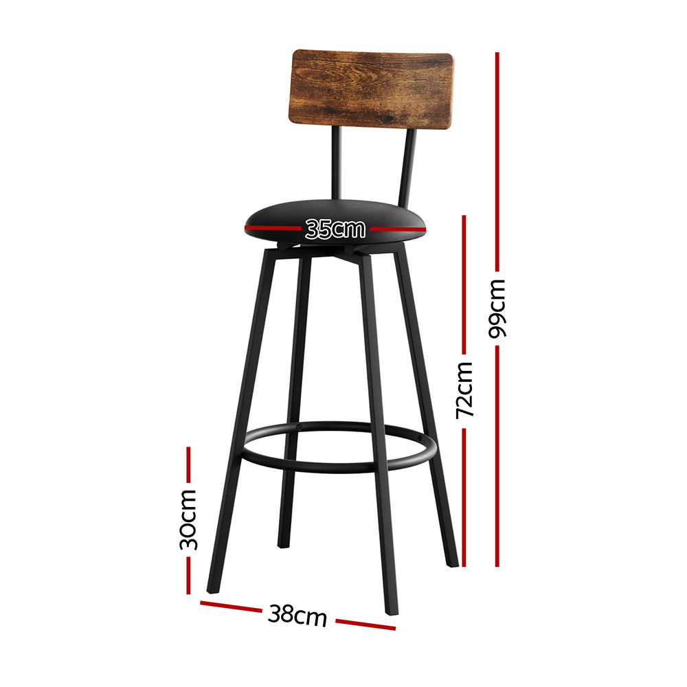 Artiss 2X Industrial Bar Stools Upholstered Counter Chairs Steel Frame view 2