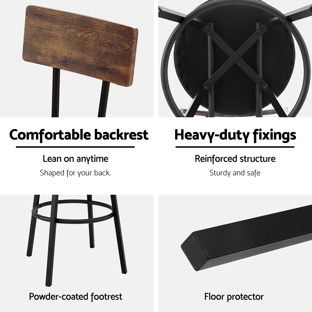 Artiss 2X Industrial Bar Stools Upholstered Counter Chairs Steel Frame view 6