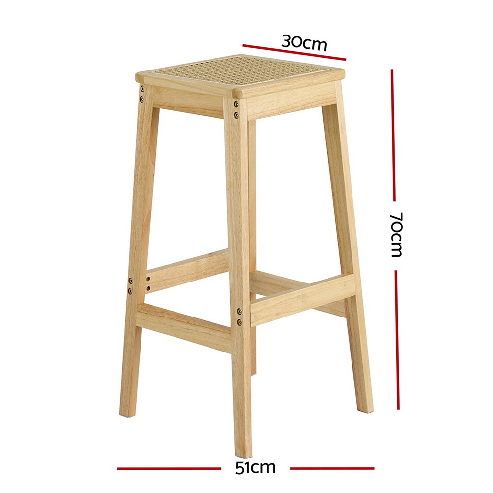 Artiss 2x Bar Stools Rubber Wood Stool Counter Chair Rattan Barstools Kitchen view 2