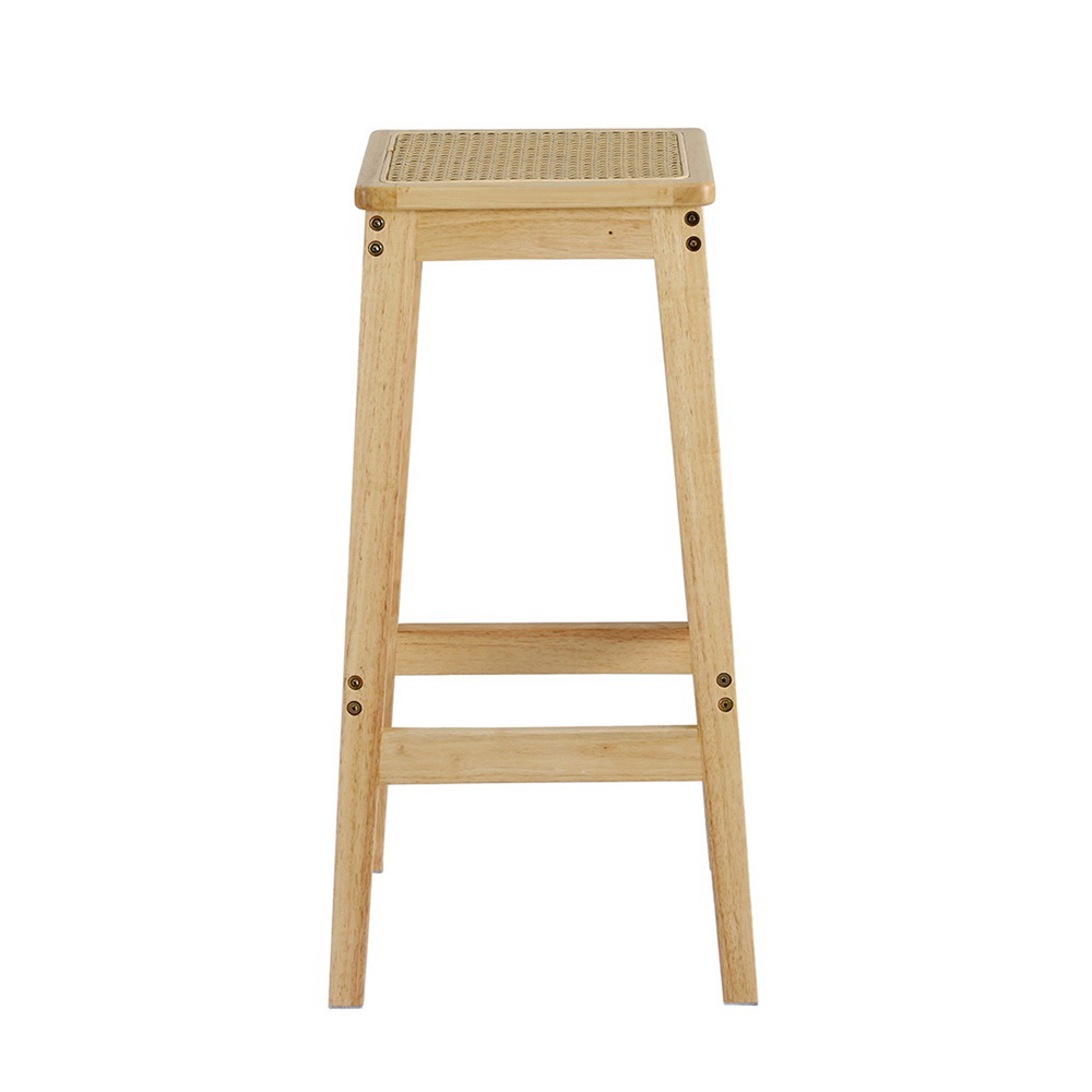 Artiss 2x Bar Stools Rubber Wood Stool Counter Chair Rattan Barstools Kitchen view 3