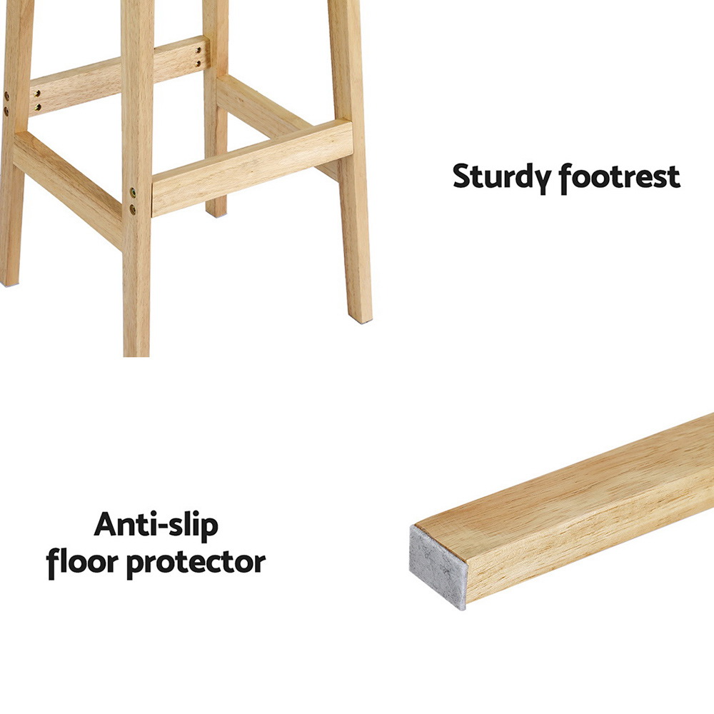Artiss 2x Bar Stools Rubber Wood Stool Counter Chair Rattan Barstools Kitchen view 5