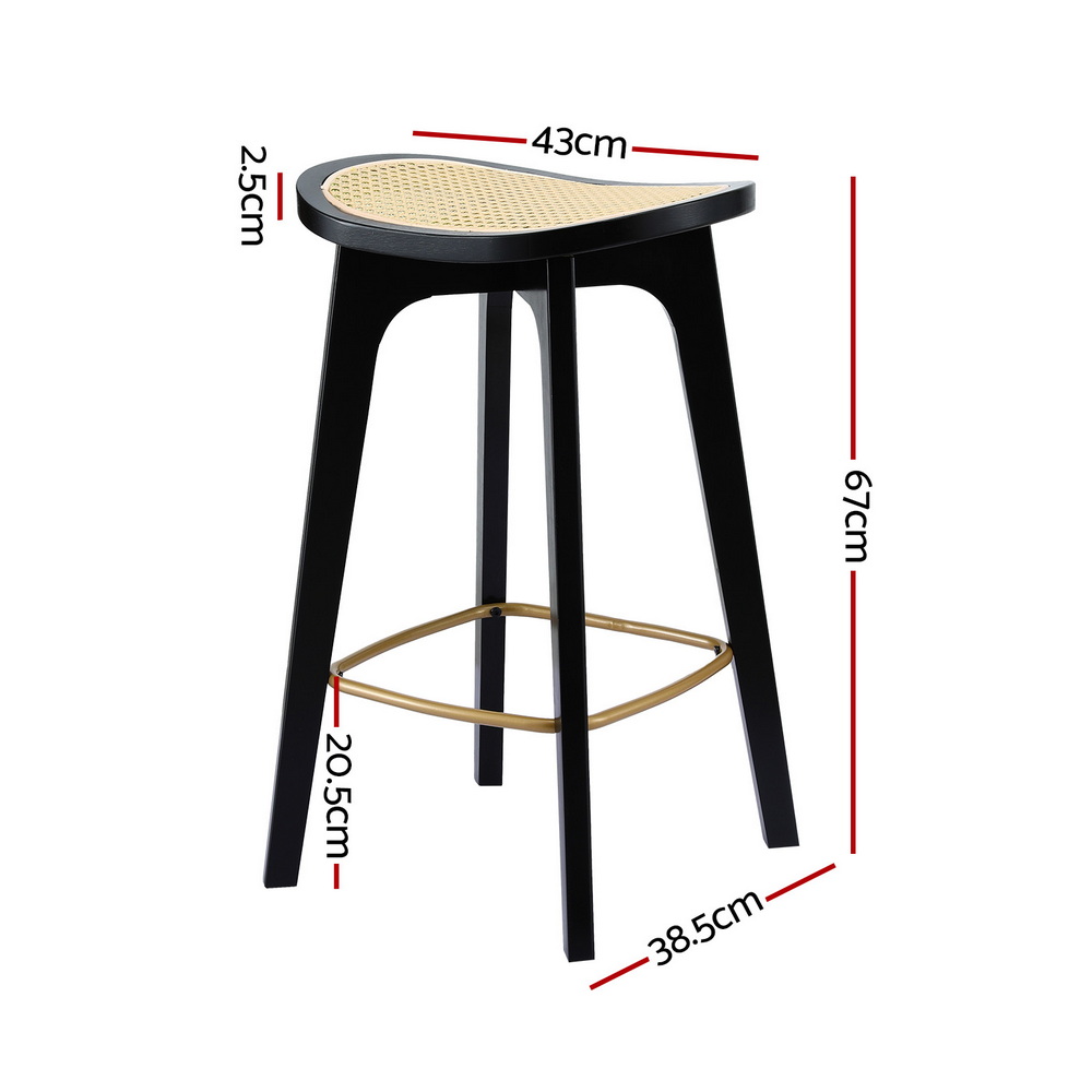Artiss 2x Bar Stools Rattan Counter Kitchen Dinning Chair Bamboo Saddle Black view 2