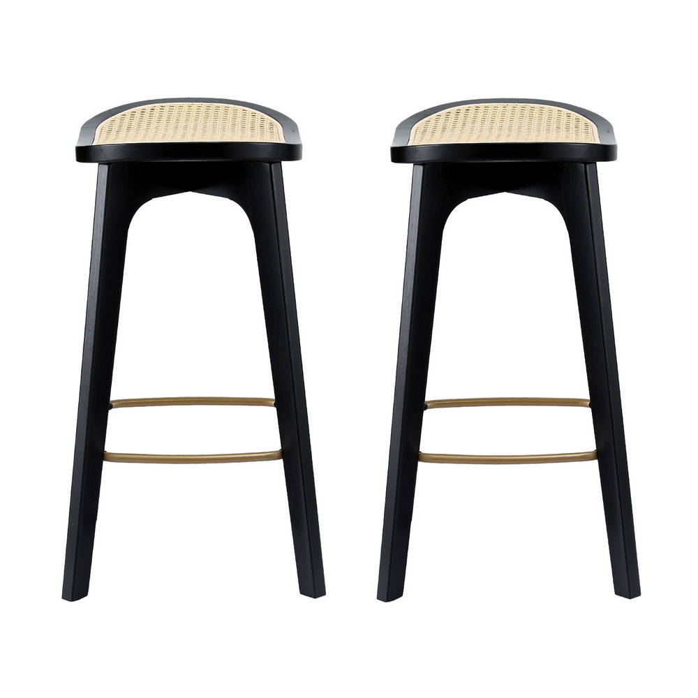 Artiss 2x Bar Stools Rattan Counter Kitchen Dinning Chair Bamboo Saddle Black view 3