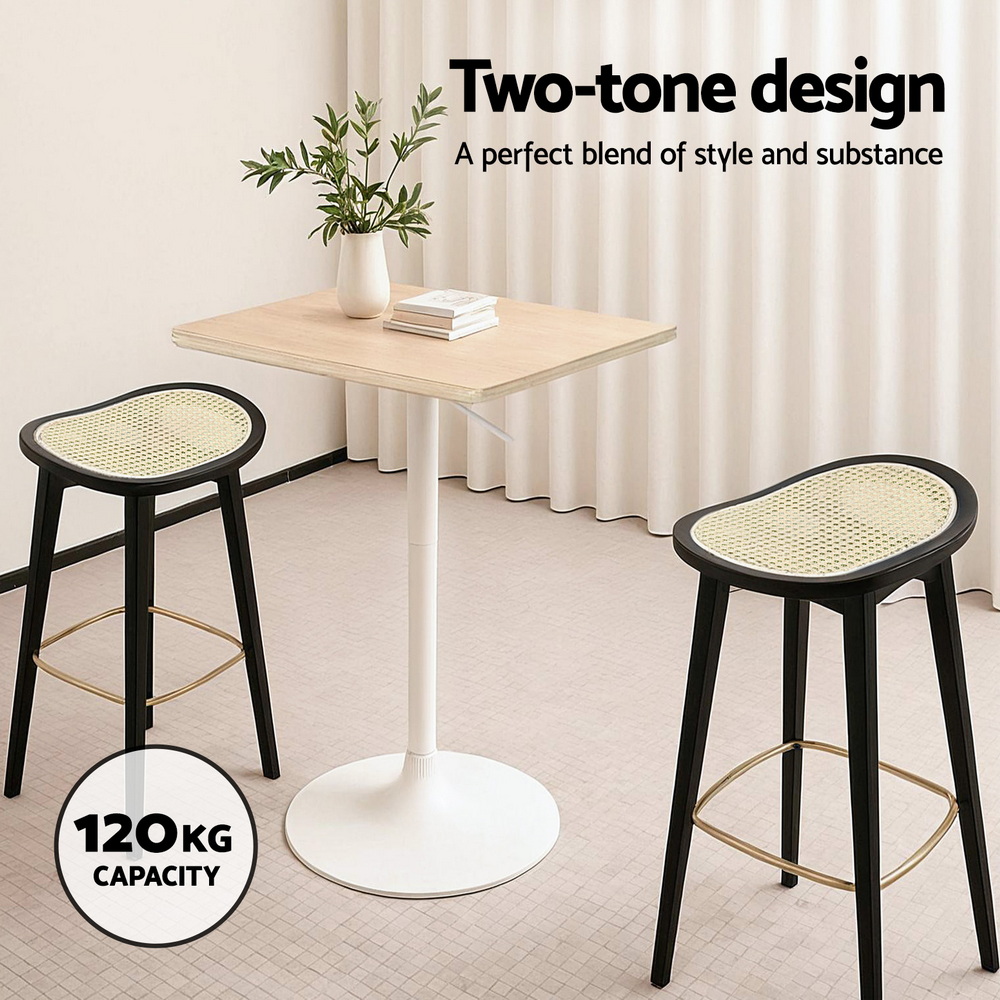 Artiss 2x Bar Stools Rattan Counter Kitchen Dinning Chair Bamboo Saddle Black view 4