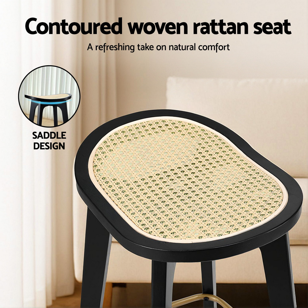 Artiss 2x Bar Stools Rattan Counter Kitchen Dinning Chair Bamboo Saddle Black view 5