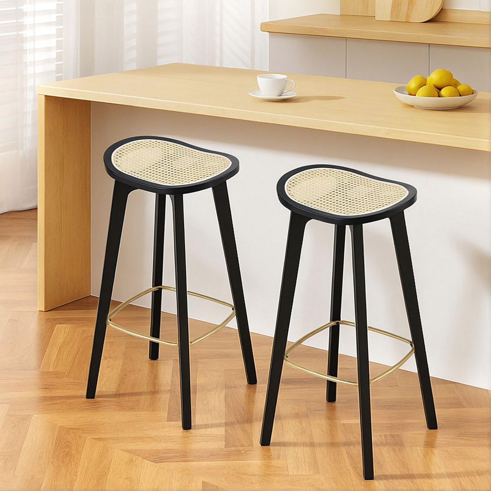 Artiss 2x Bar Stools Rattan Counter Kitchen Dinning Chair Bamboo Saddle Black view 7