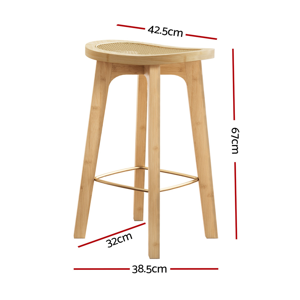 Artiss 2x Bar Stools Bamboo Rattan Stool Counter Chair Kitchen Barstools view 2