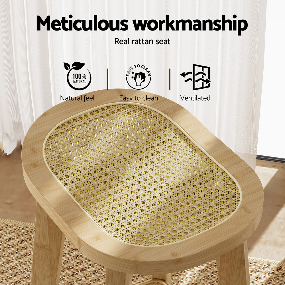 Artiss 2x Bar Stools Bamboo Rattan Stool Counter Chair Kitchen Barstools view 4