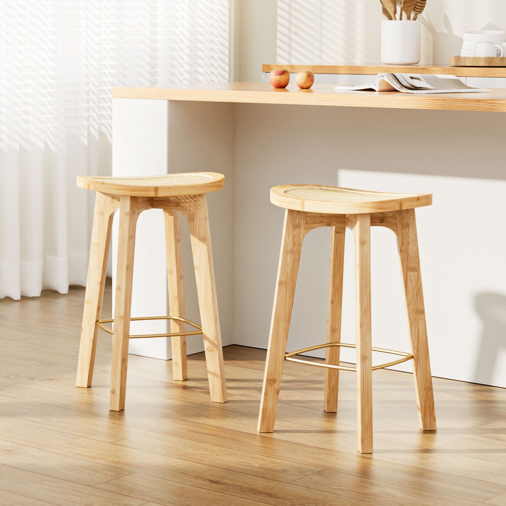 Artiss 2x Bar Stools Bamboo Rattan Stool Counter Chair Kitchen Barstools view 7
