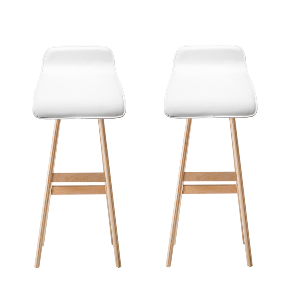 Artiss 2x Bar Stools Wooden Stool White view 3