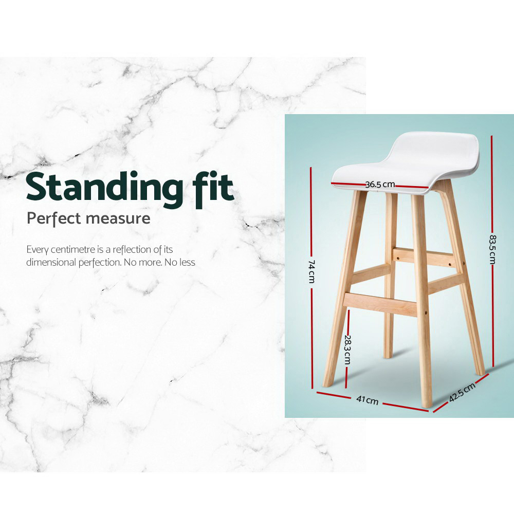 Artiss 2x Bar Stools Wooden Stool White view 4