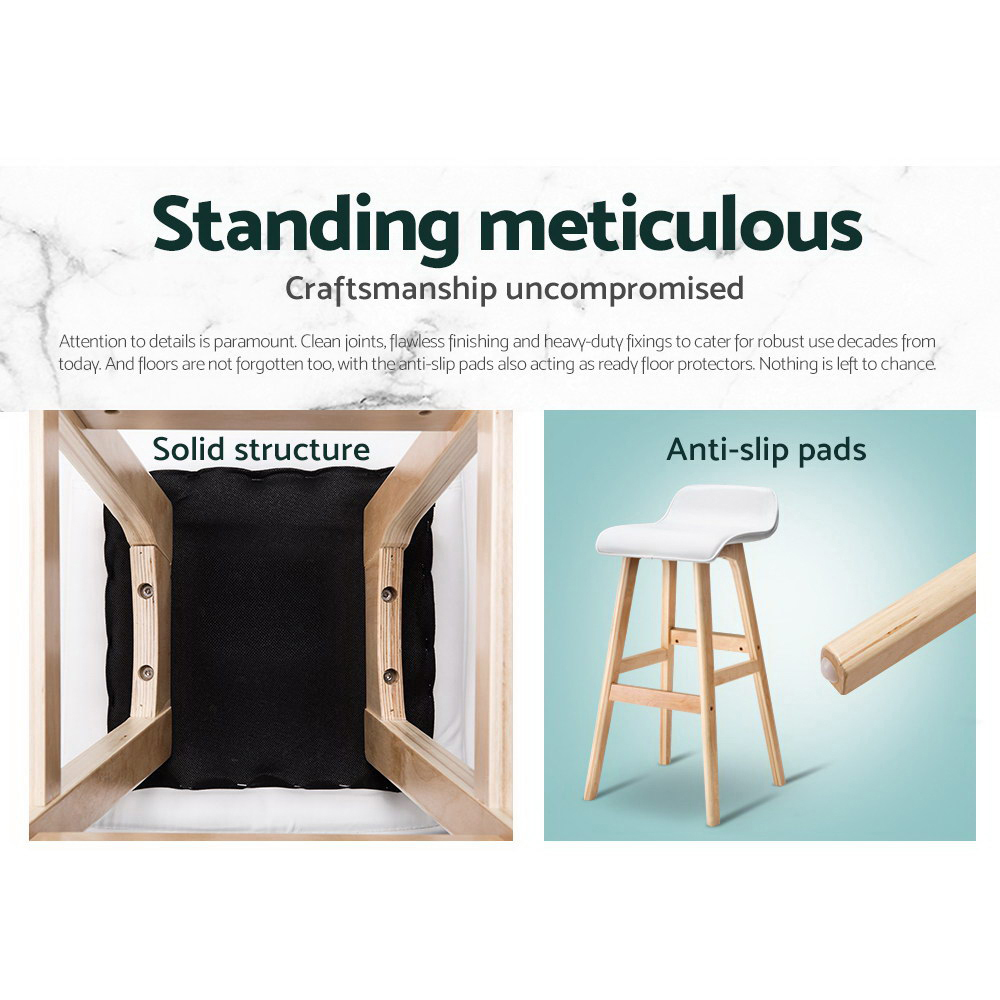 Artiss 2x Bar Stools Wooden Stool White view 5