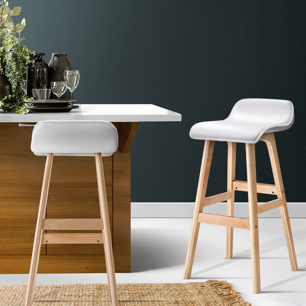 Artiss 2x Bar Stools Wooden Stool White view 7