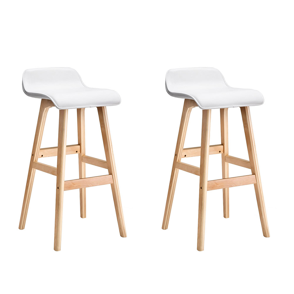 Artiss 2x Bar Stools Wooden Stool White view 8
