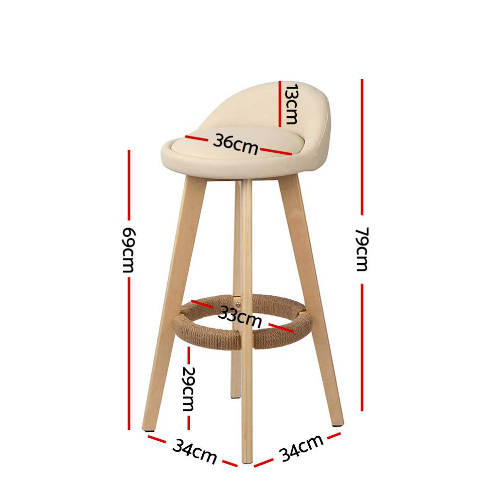 Artiss 2x Bar Stools Padded Leather Wooden Beige view 2