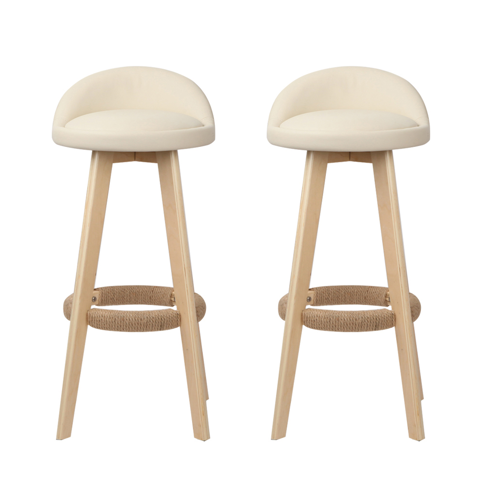 Artiss 2x Bar Stools Padded Leather Wooden Beige view 3