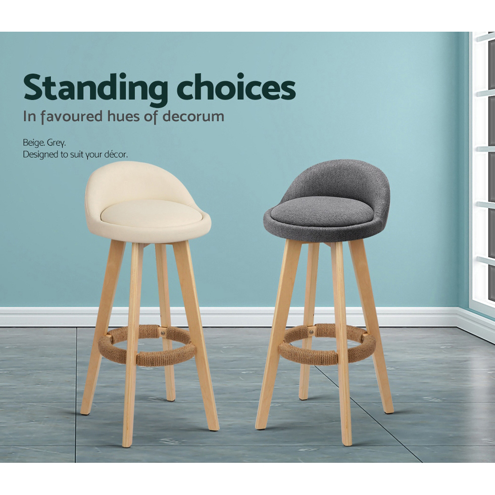 Artiss 2x Bar Stools Padded Leather Wooden Beige view 6