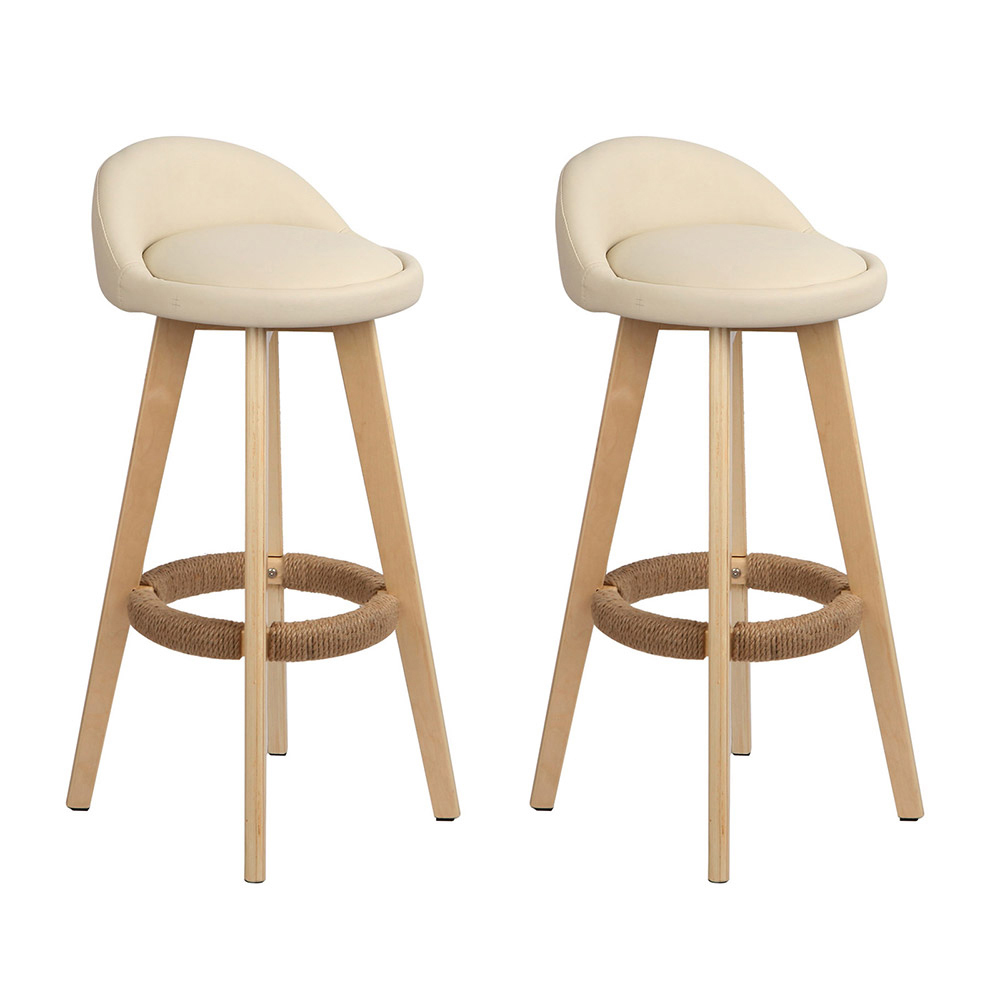 Artiss 2x Bar Stools Padded Leather Wooden Beige view 8