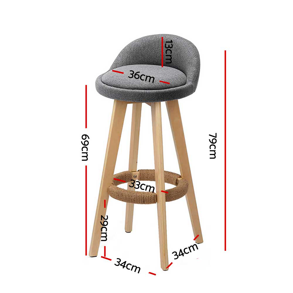 Artiss 2x Bar Stools Padded Linen Wooden Grey view 2