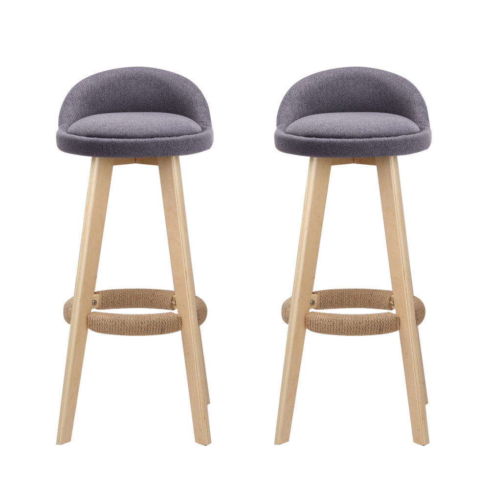 Artiss 2x Bar Stools Padded Linen Wooden Grey view 3