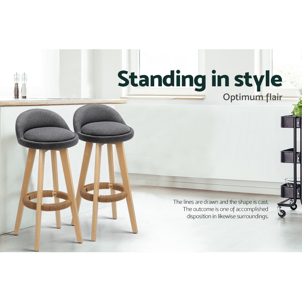 Artiss 2x Bar Stools Padded Linen Wooden Grey view 5