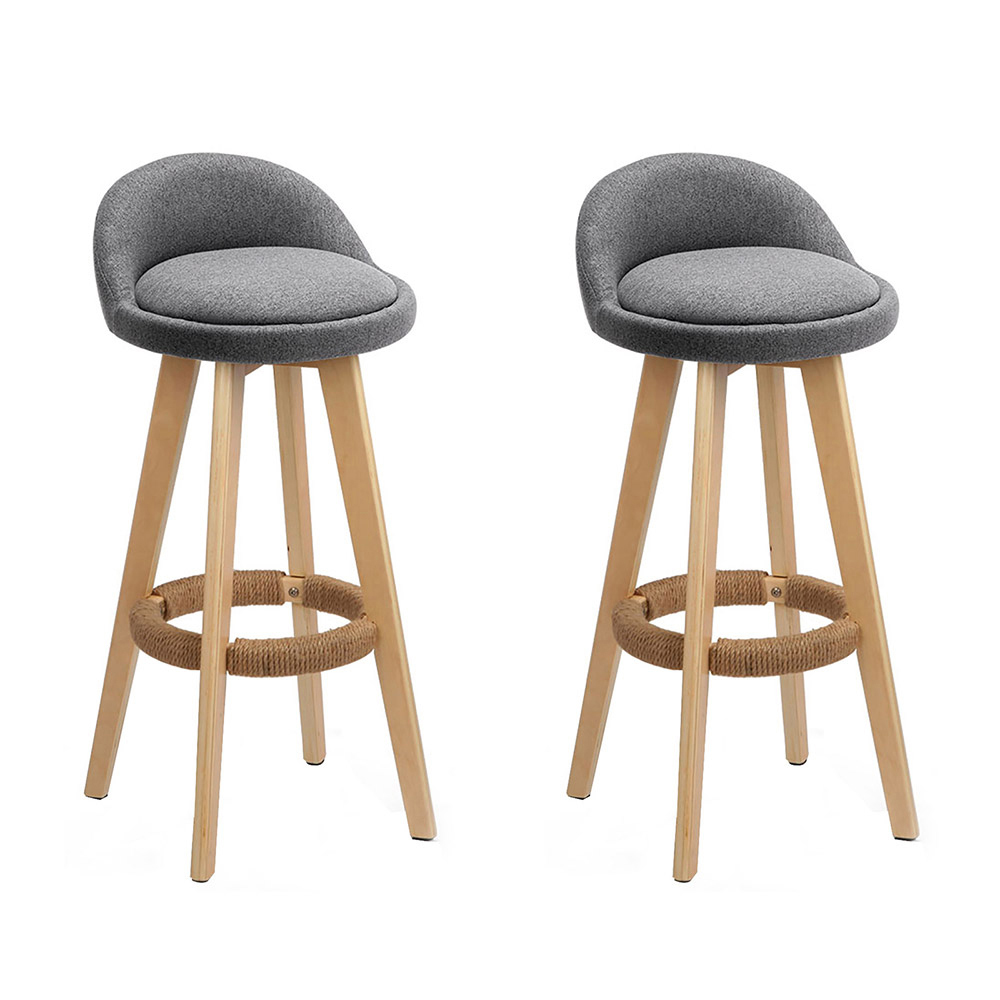 Artiss 2x Bar Stools Padded Linen Wooden Grey view 8