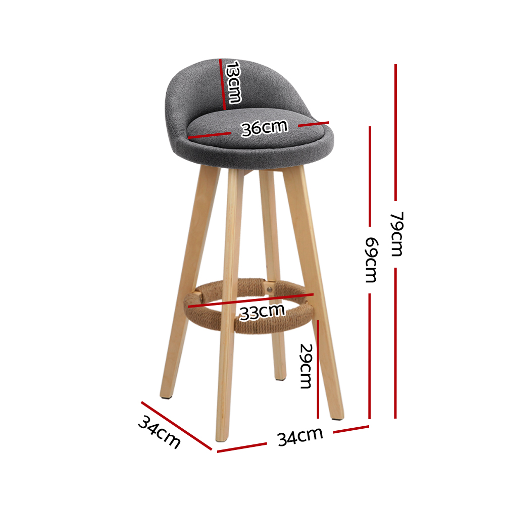 Artiss 4x Bar Stools Padded Linen Wooden Grey view 2