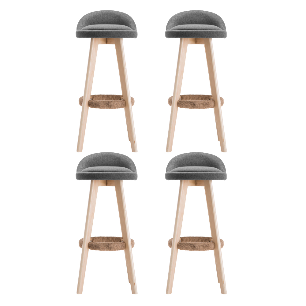 Artiss 4x Bar Stools Padded Linen Wooden Grey view 3