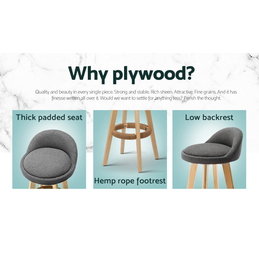 Artiss 4x Bar Stools Padded Linen Wooden Grey view 4