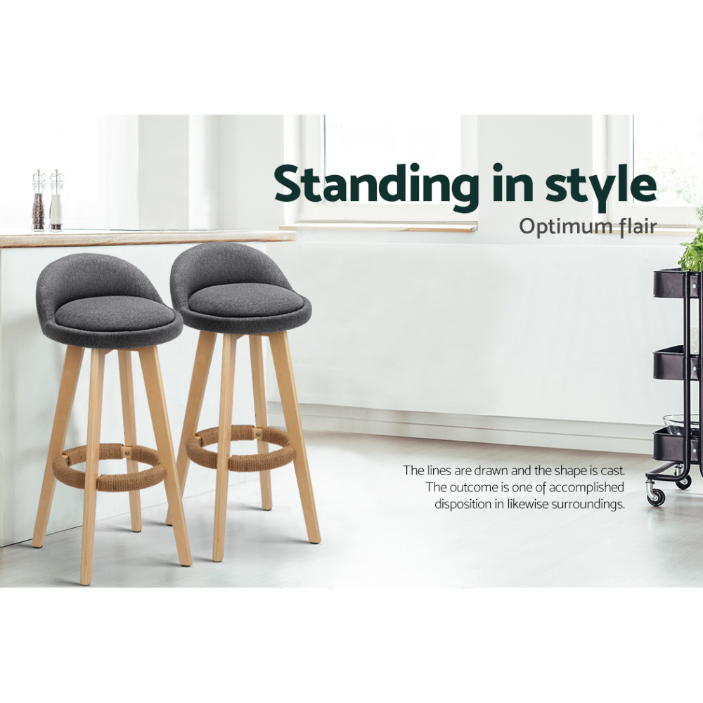 Artiss 4x Bar Stools Padded Linen Wooden Grey view 5