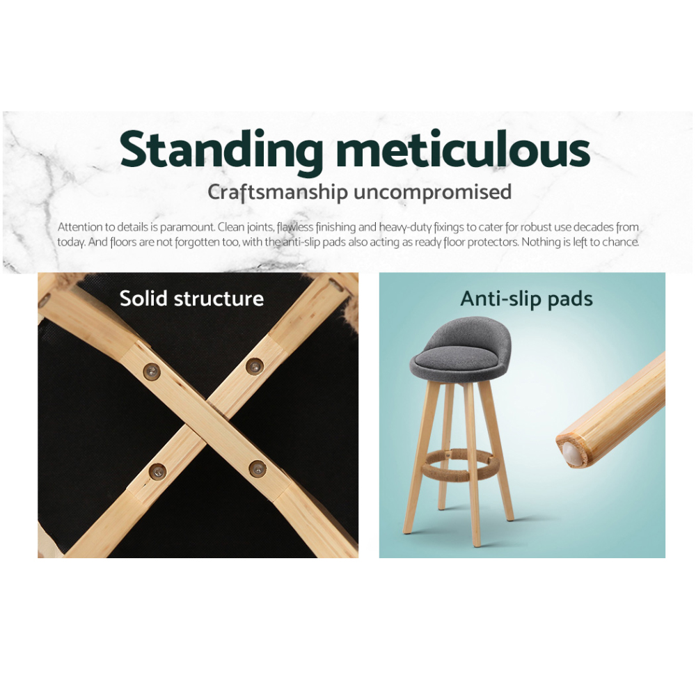 Artiss 4x Bar Stools Padded Linen Wooden Grey view 6