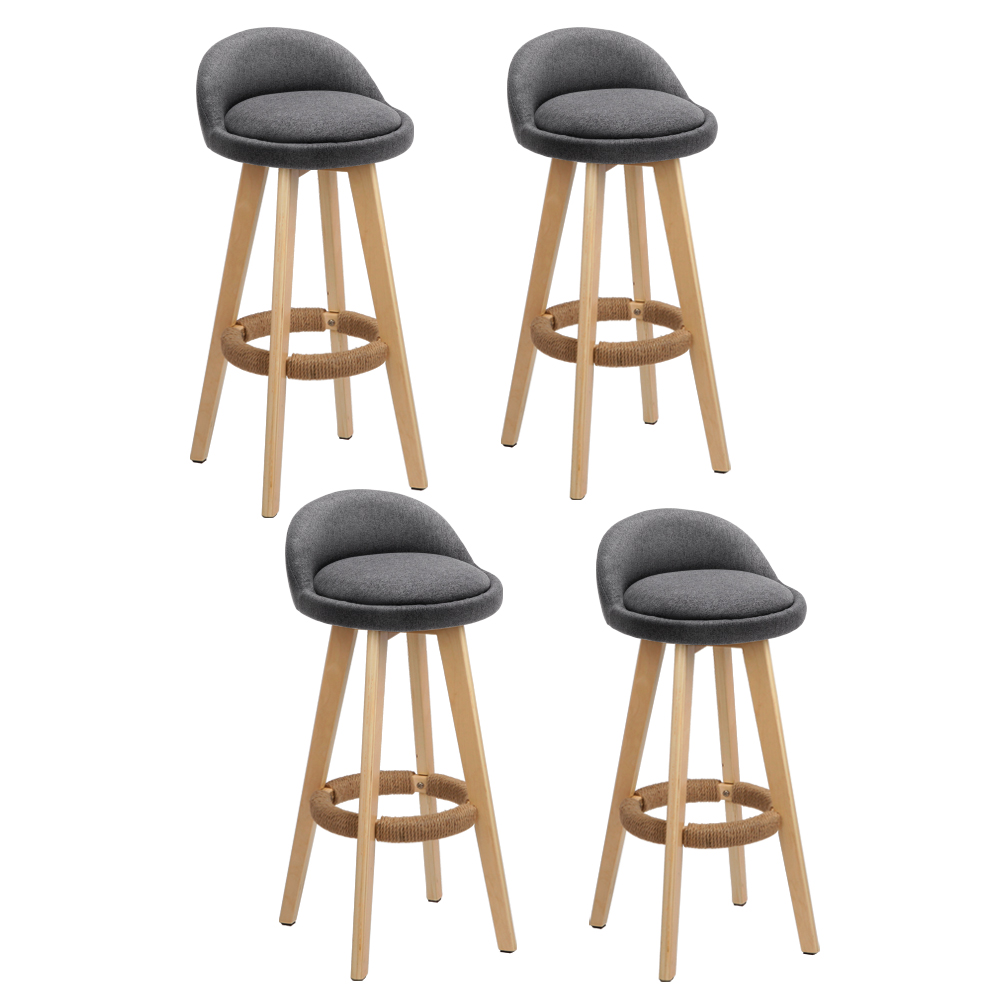 Artiss 4x Bar Stools Padded Linen Wooden Grey view 7