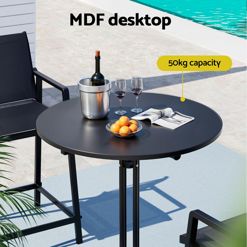 Gardeon Outdoor Bar Table Round Folding Desk Top 109cm Patio Furniture Black view 4