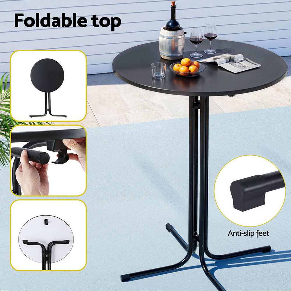 Gardeon Outdoor Bar Table Round Folding Desk Top 109cm Patio Furniture Black view 5