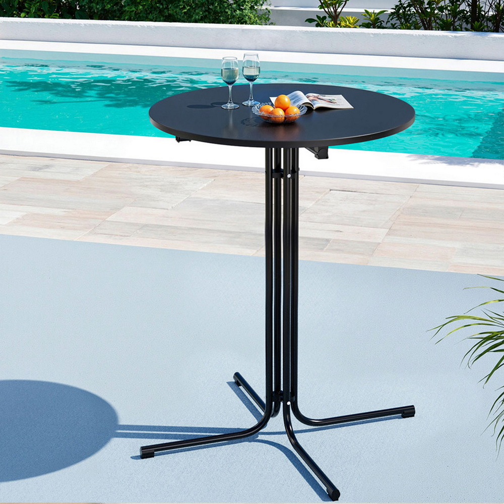 Gardeon Outdoor Bar Table Round Folding Desk Top 109cm Patio Furniture Black view 7