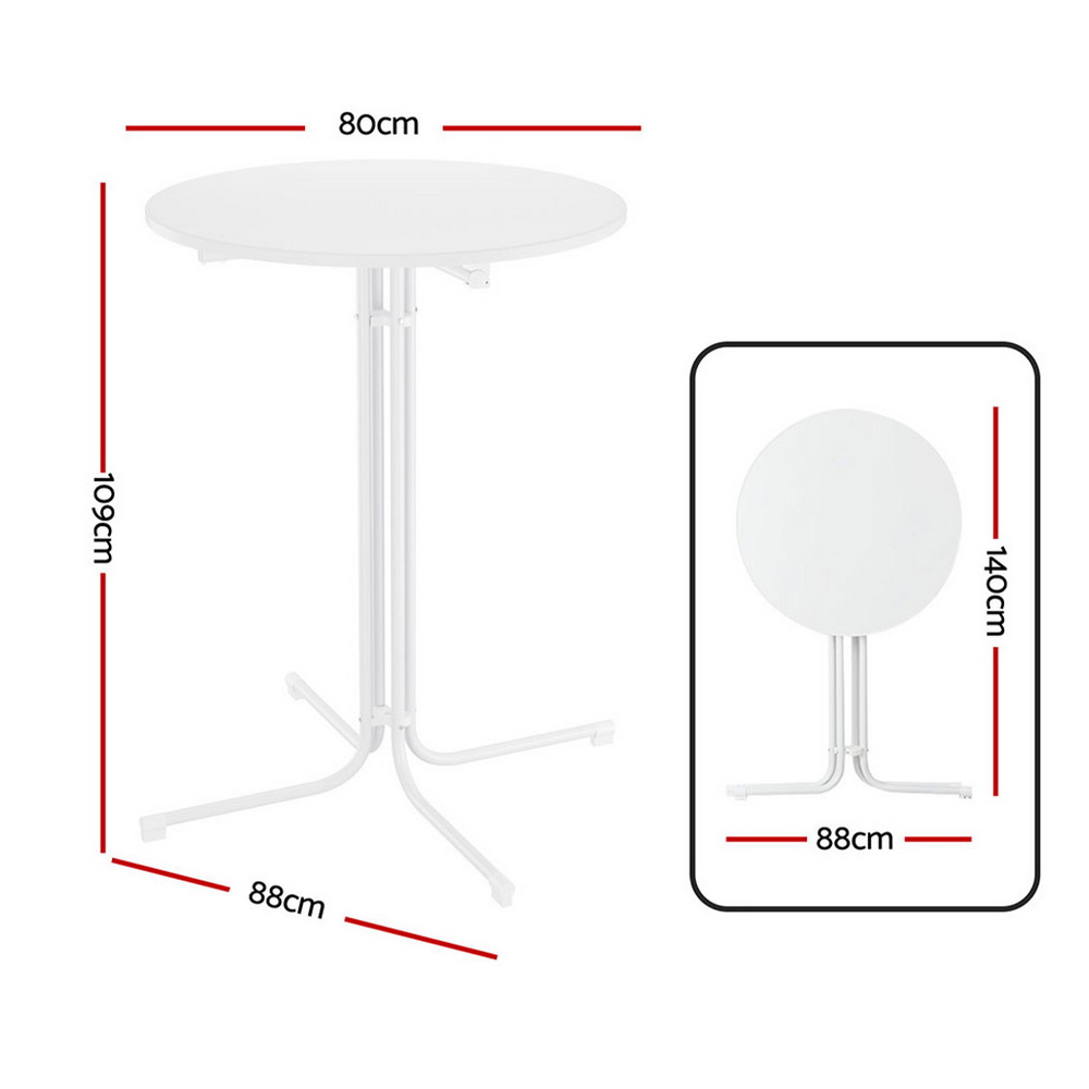 Gardeon Outdoor Bar Table Round Folding Desk Top 109cm Patio Furniture White view 2