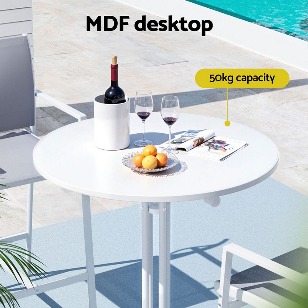 Gardeon Outdoor Bar Table Round Folding Desk Top 109cm Patio Furniture White view 4