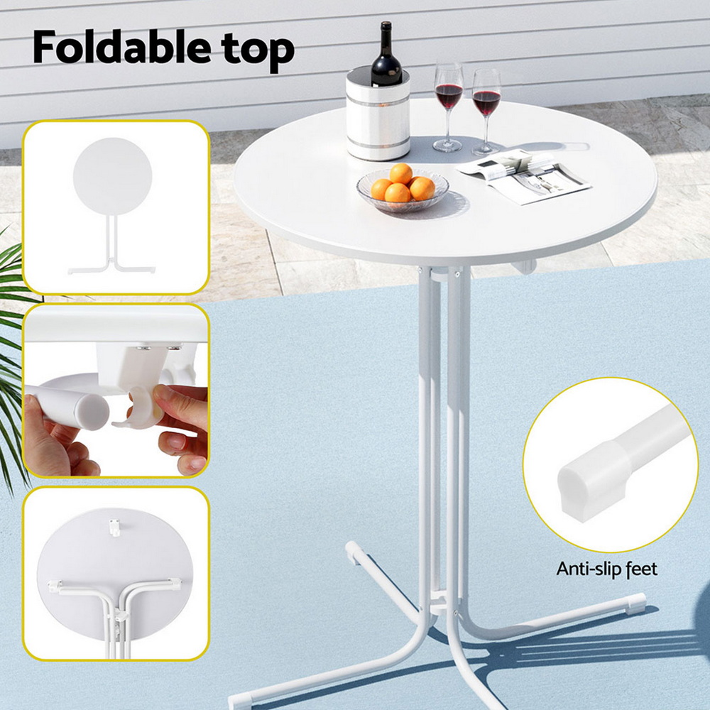 Gardeon Outdoor Bar Table Round Folding Desk Top 109cm Patio Furniture White view 5