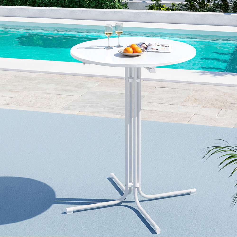Gardeon Outdoor Bar Table Round Folding Desk Top 109cm Patio Furniture White view 7