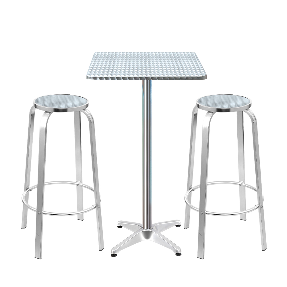 Gardeon 3-Piece Outdoor Bar Set Bistro Table Stools Adjustable Square Cafe — image 1