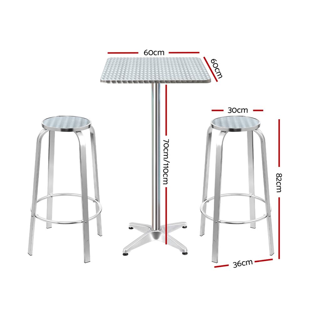 Gardeon 3-Piece Outdoor Bar Set Bistro Table Stools Adjustable Square Cafe view 2