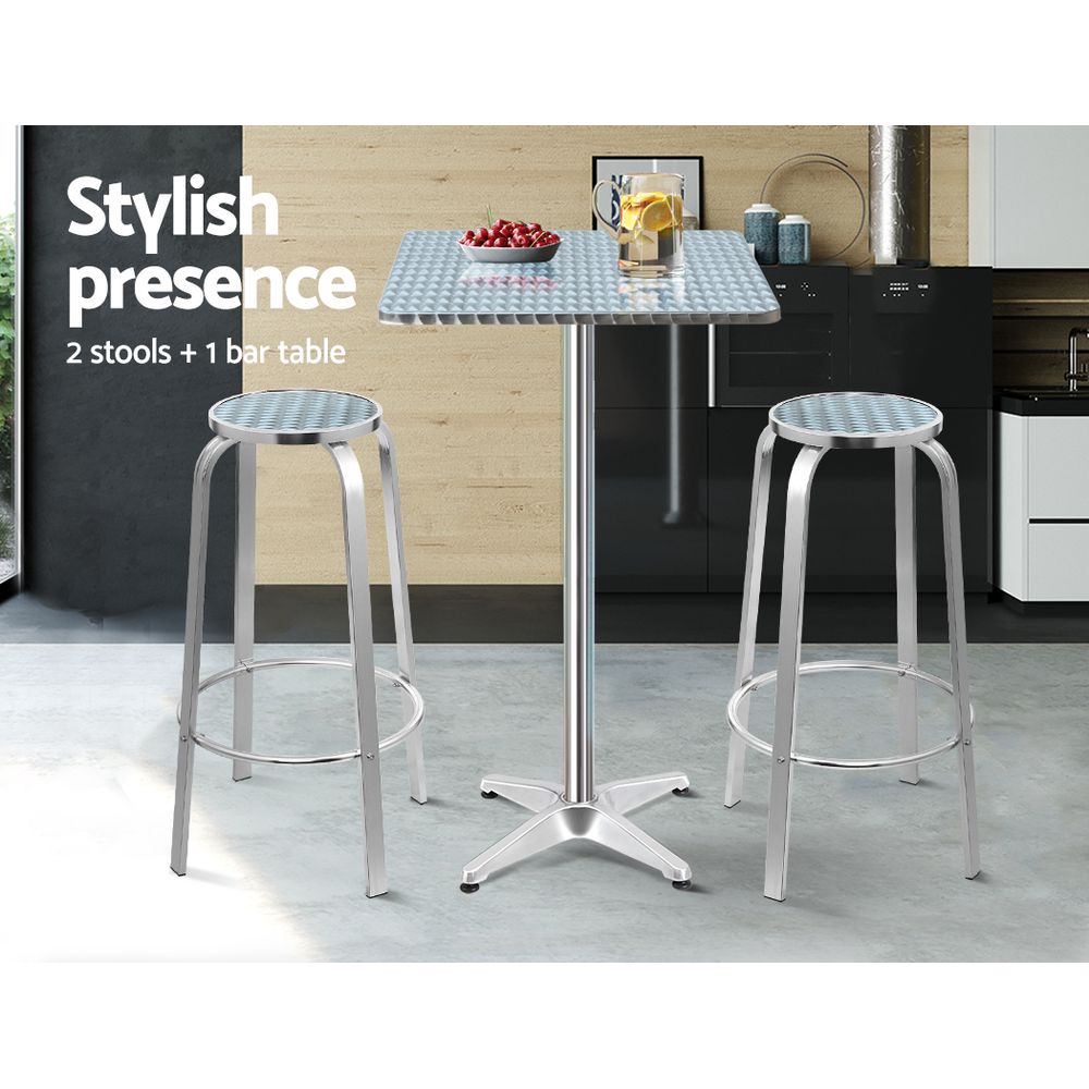 Gardeon 3-Piece Outdoor Bar Set Bistro Table Stools Adjustable Square Cafe view 3