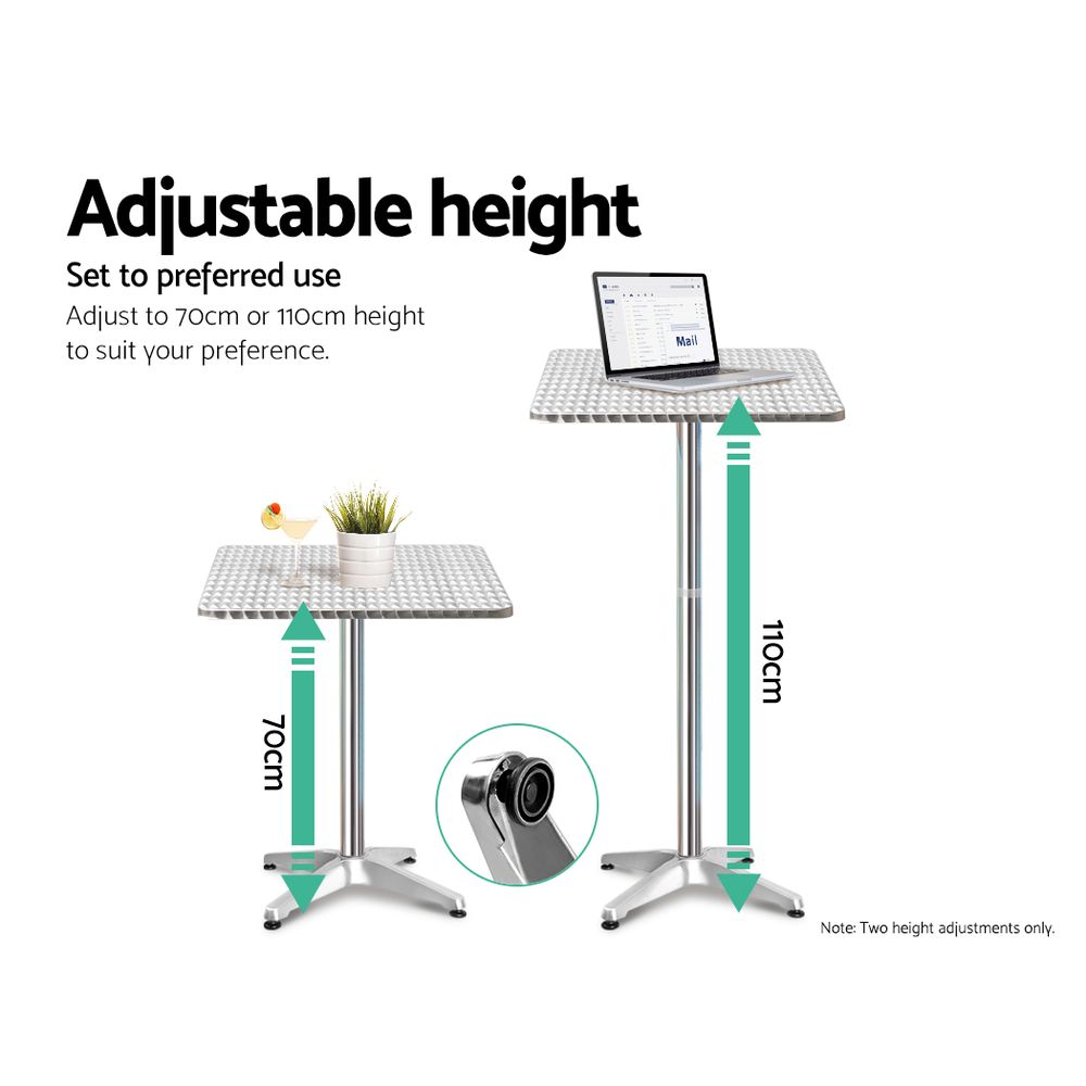 Gardeon 3-Piece Outdoor Bar Set Bistro Table Stools Adjustable Square Cafe view 5